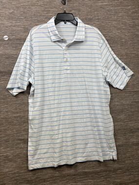 Fennec Polo Shirt Mens XL White Blue Stripe Golf Stretch Jersey Short Sleeve